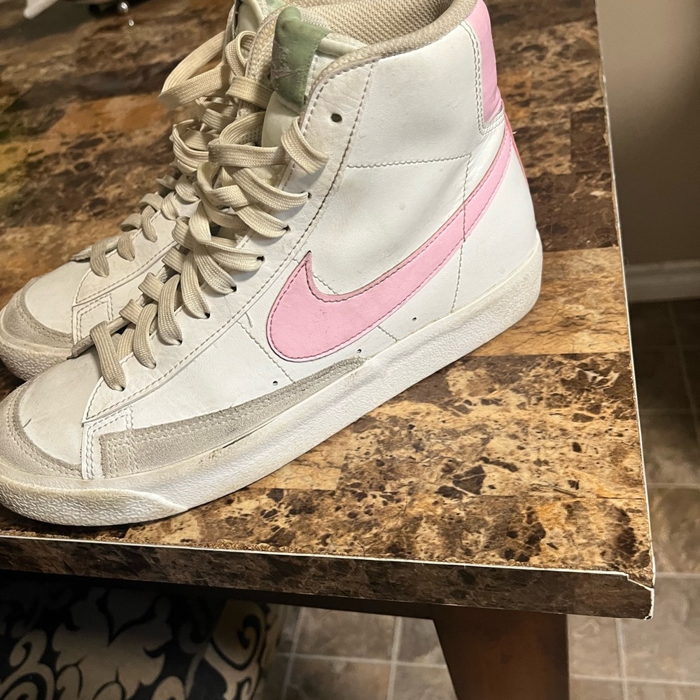 Youth Pink and White High-Top Sneakers- Nike Blazer